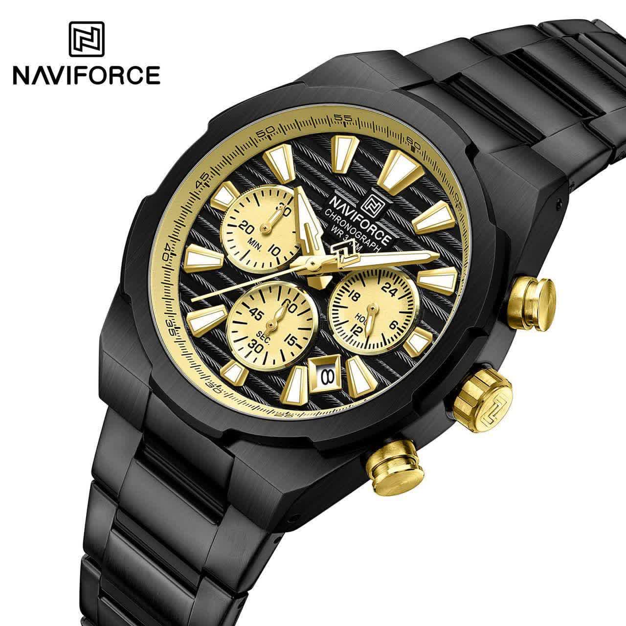 ساعت مچي کرنوگراف مردانه نيوي فورس NAVIFORCE مدل Nf8081 مشکي موتور ژاپني