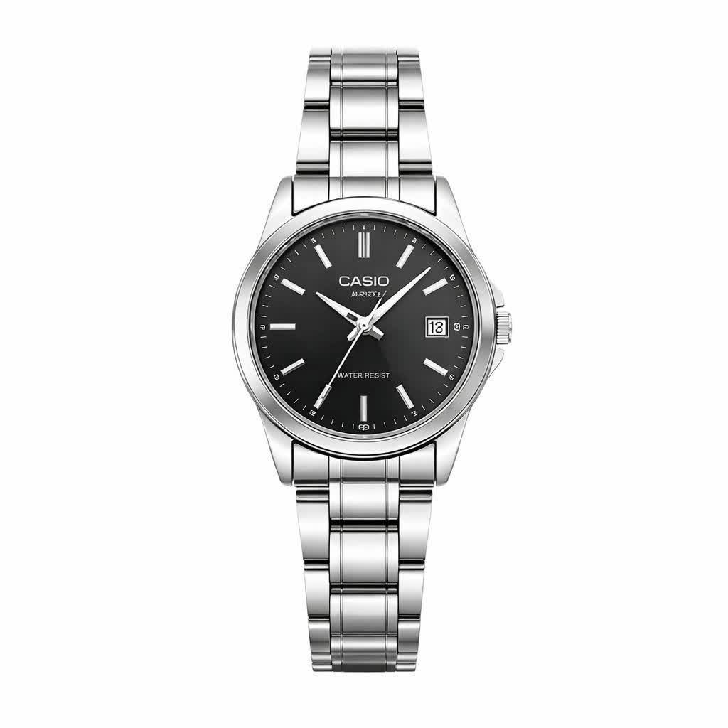 ساعت مچی زنانه کاسيو CASIO موتور ژاپن نقره ای مشکی کد 459+جعبه