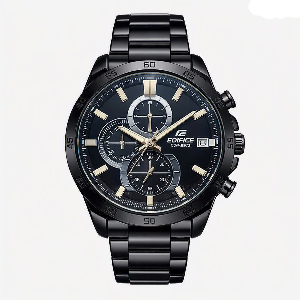ساعت مچی مردانه کاسيو اديفايس سه زمانه CASIO EDIFICE فول بلک + جعبه