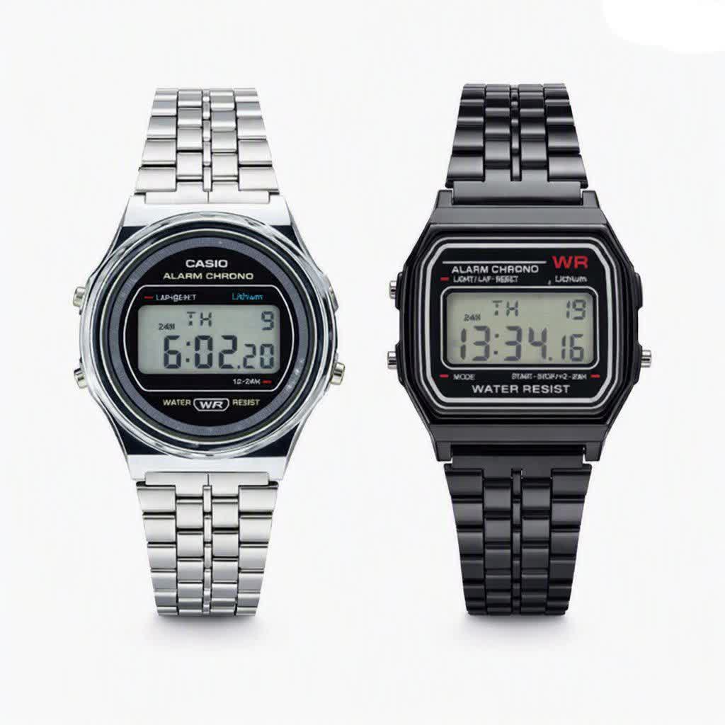 دو عدد ساعت مردانه کاسيو CASIO مدل WR مشکی و نقره ای گرد