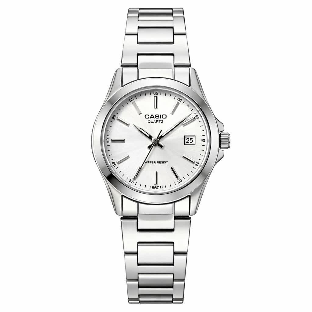 ساعت مچی زنانه کاسيو CASIO موتور ژاپن نقره ای سفيد کد 458+جعبه