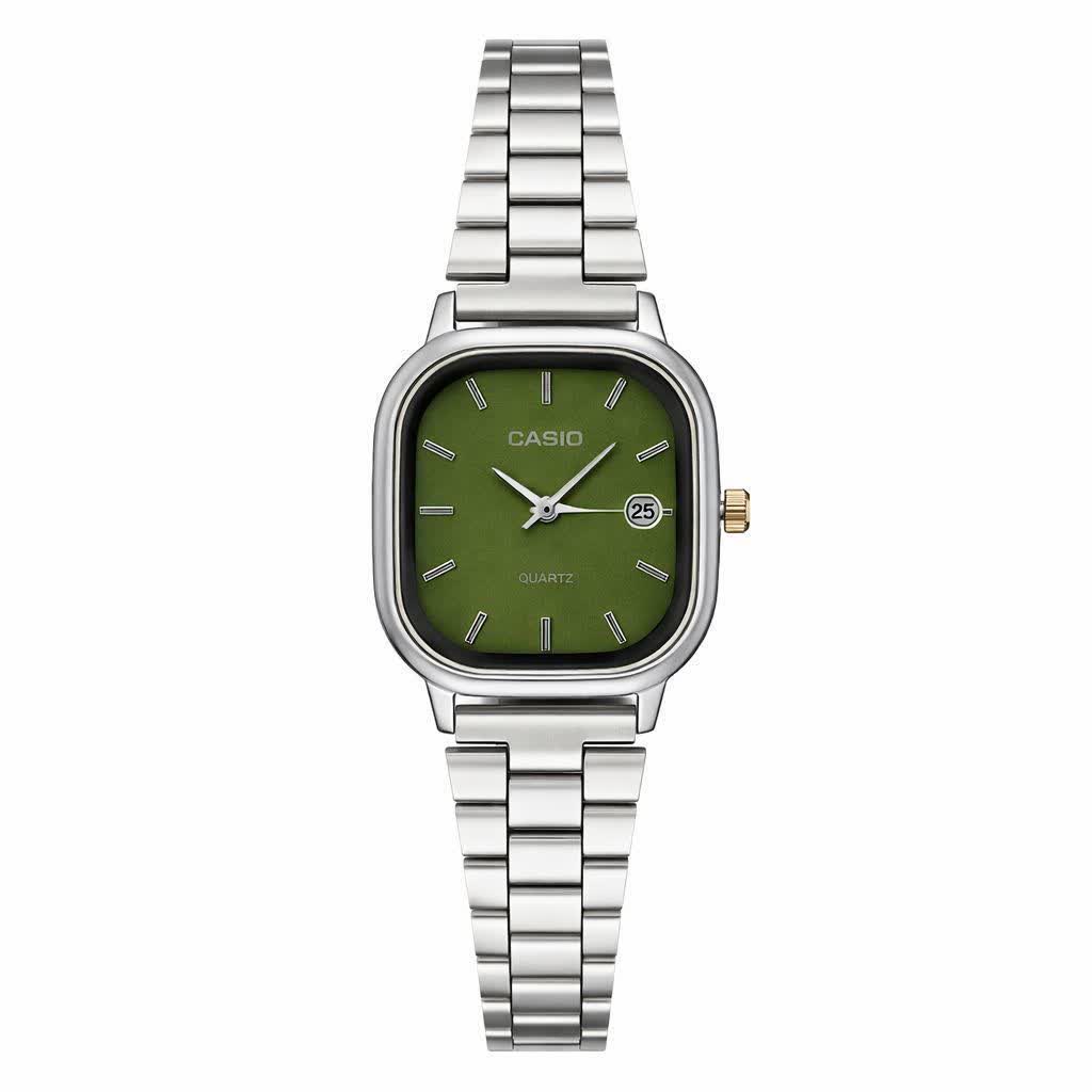 ساعت مچی زنانه کاسيو اولدمانی CASIO موتور ژاپن صفحه سبز