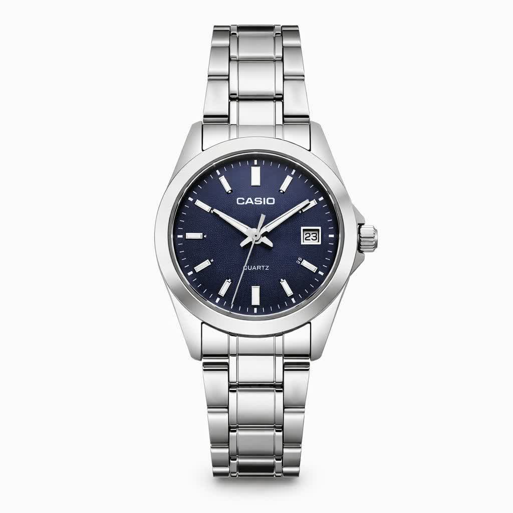 ساعت مچی زنانه کاسيو CASIO موتور ژاپن نقره ای سرمه ای کد 460+جعبه