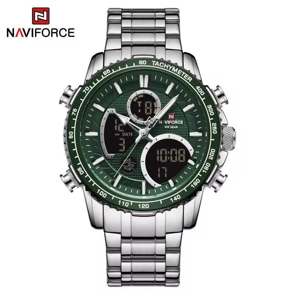 ساعت مچی عقربه ای و دیجیتال نیوی فورس مردانه NAVIFORCE مدل NF9182 صفحه سبز + فول