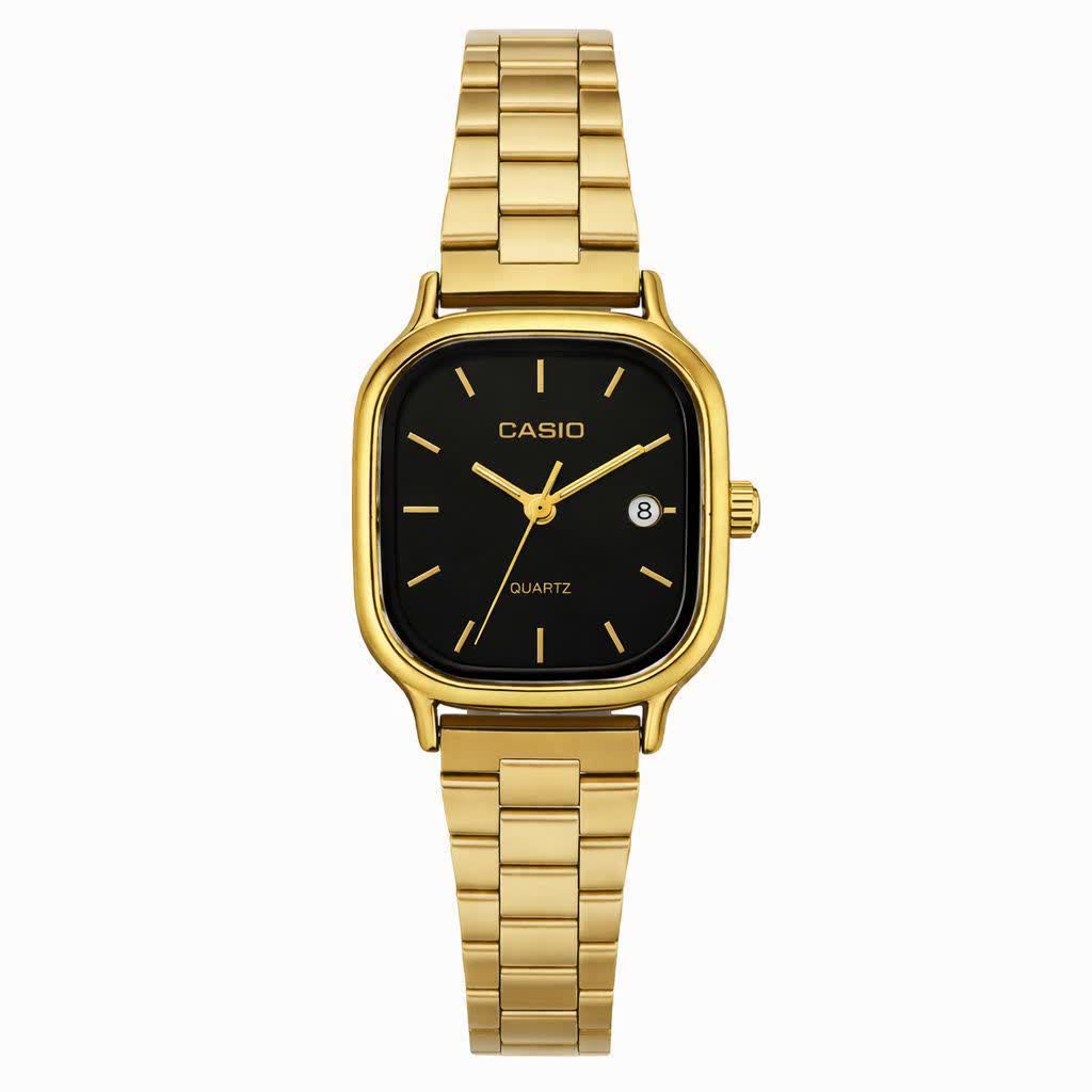ساعت مچی زنانه کاسيو اولدمانی CASIO موتور ژاپن صفحه طلايی مشکی
