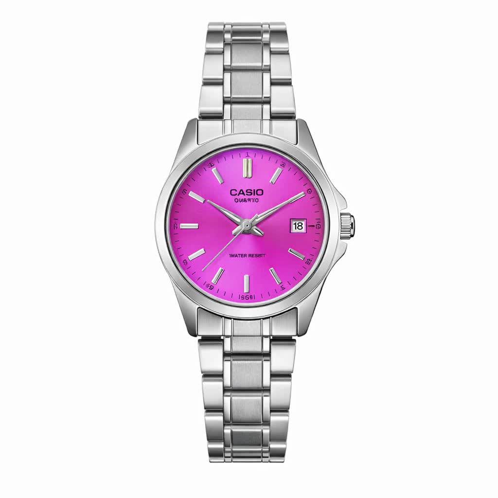 ساعت مچی زنانه کاسيو CASIO موتور ژاپن نقره ای صورتی کد 475+جعبه