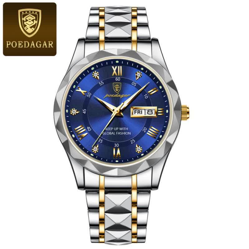 ساعت مچی مردانه پوداگار POEDAGAR اورجينال دو تقويمه صفحه آبی + گارانتی