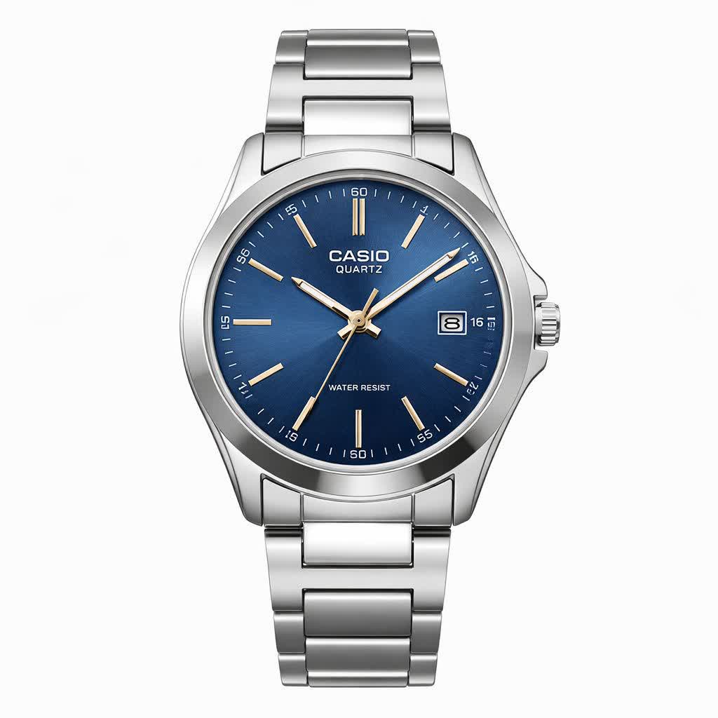 ساعت مچی مردانه کاسيو CASIO موتور ژاپن نقره ای سرمه ای کد 462+جعبه