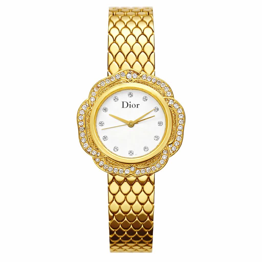 ساعت مچی زنانه ديور Dior استيل طرح گل صفحه سفيد