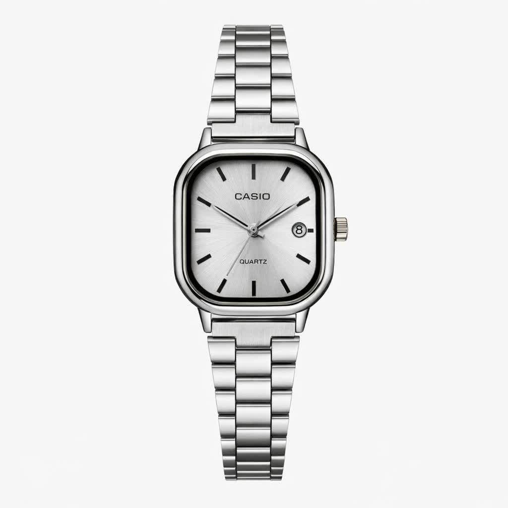 ساعت مچی زنانه کاسيو اولدمانی CASIO موتور ژاپن تمام نقره ای