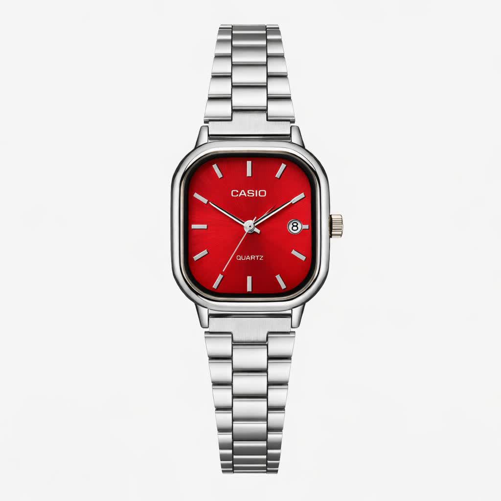 ساعت مچی زنانه کاسيو اولدمانی CASIO موتور ژاپن صفحه سرخ