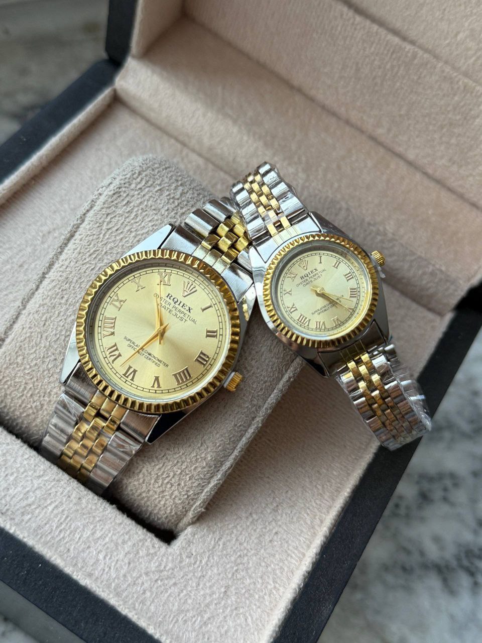 ست ساعت رولکس ديت جاست زنانه و مردانه ROLEX Date just کيفيت عالي صفحه طلايي