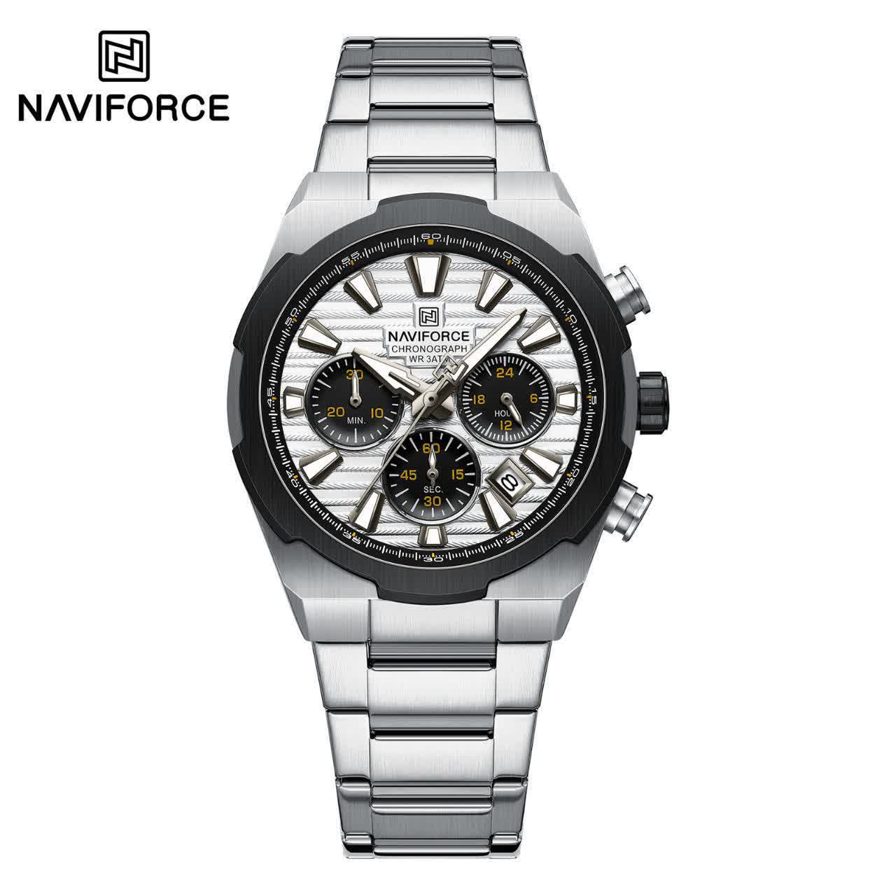 ساعت مچی نیوی فورس مردانه کرنوگراف NAVIFORCE مدل NF8081 نقره ای سفید + فول