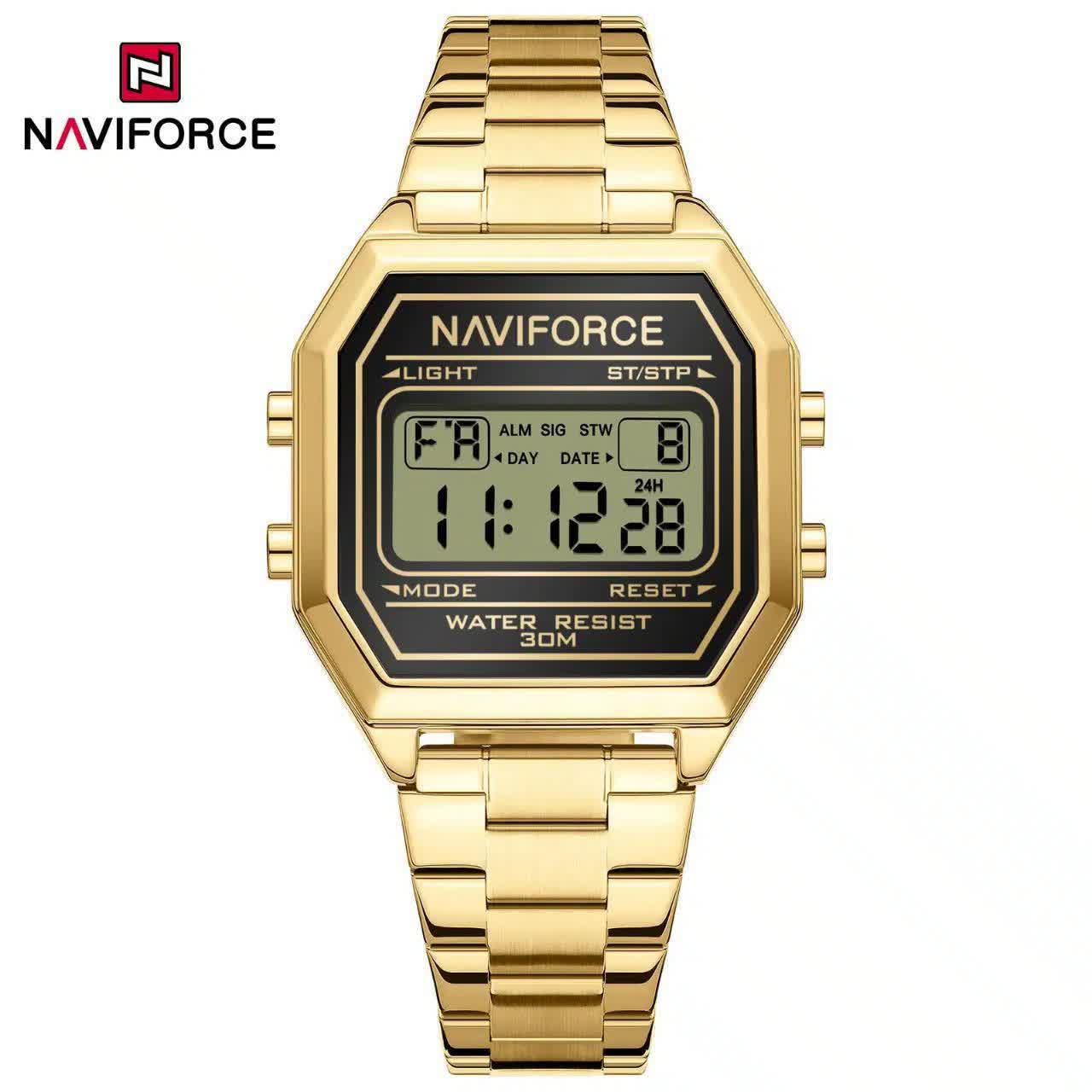 ساعت مچي مردانه ديجيتال نيوي فورس NAVIFORCE مدل Nf5063s طلايي استيل