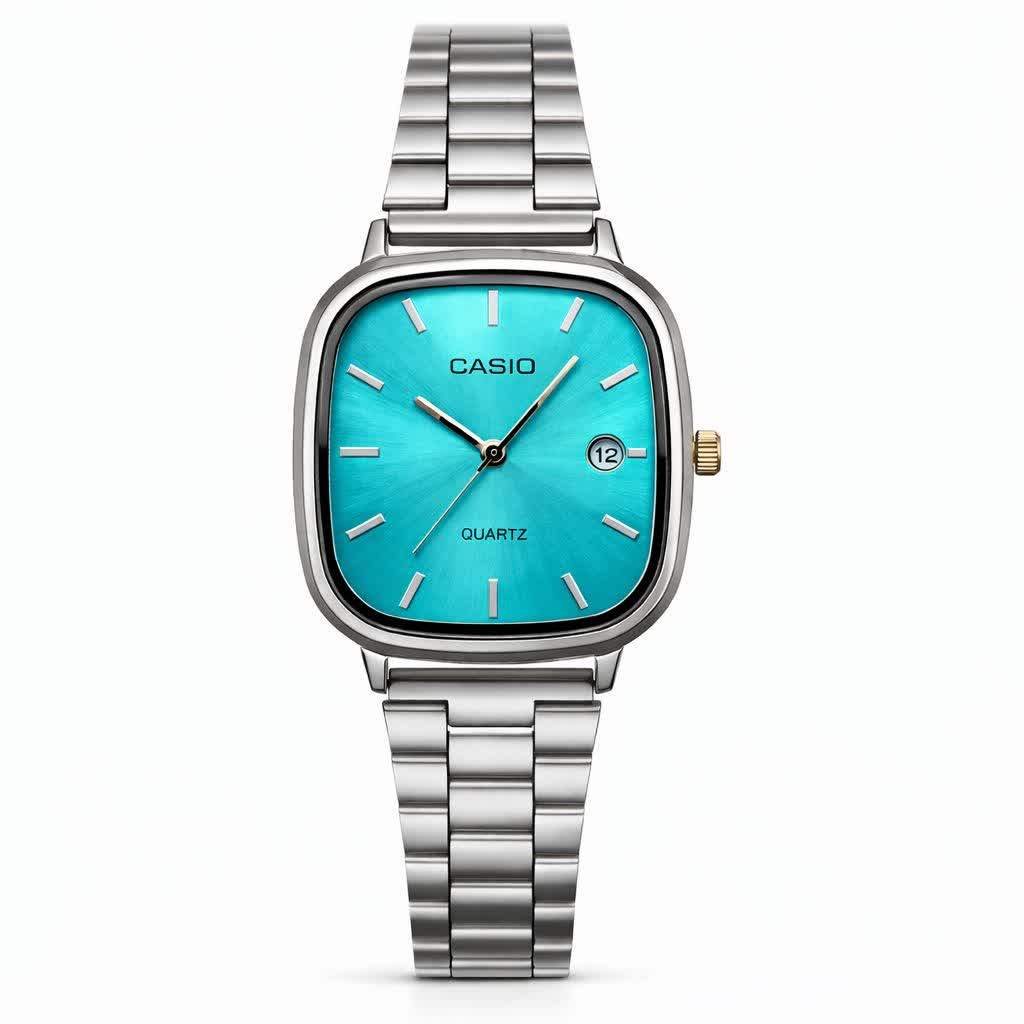 ساعت مچی مردانه کاسيو اولدمانی CASIO موتور ژاپن صفحه فيروزه ای