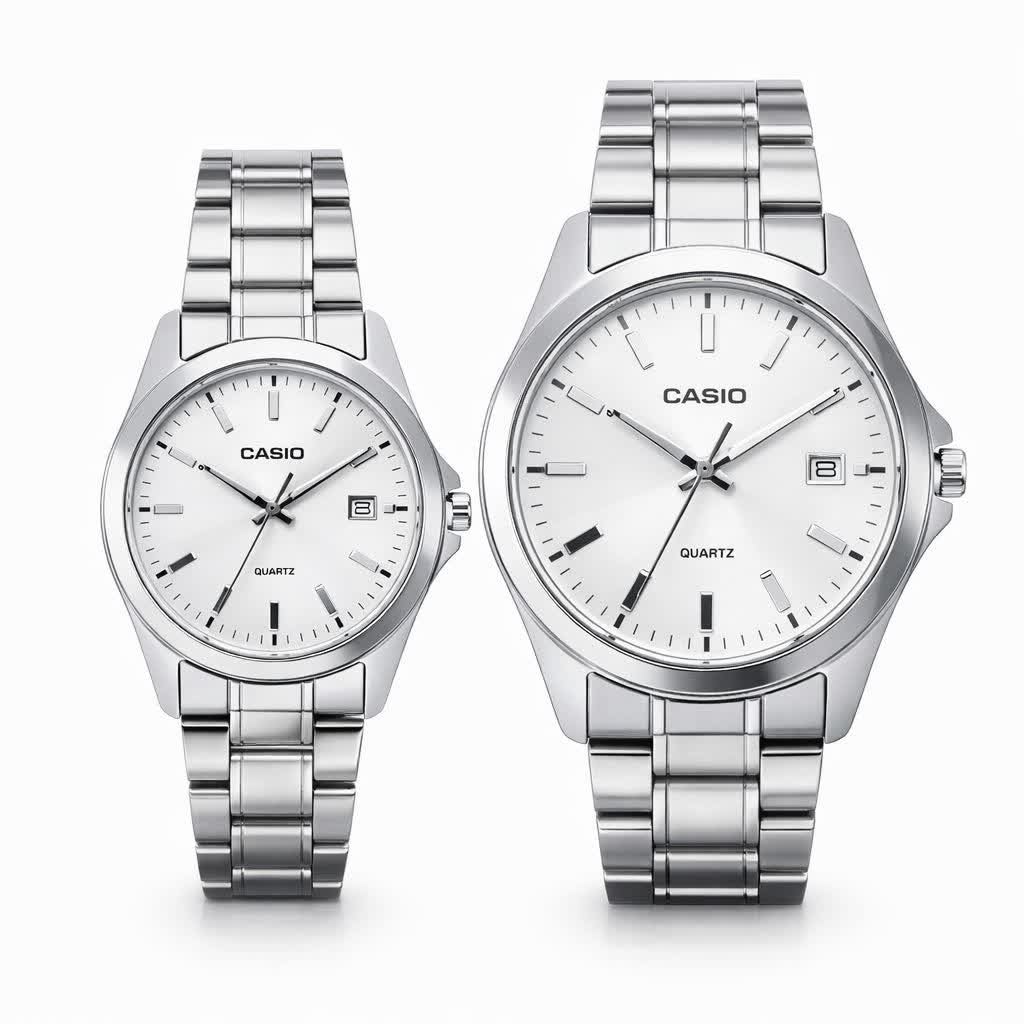 ست ساعت مچی زنانه و مردانه کاسيو CASIO صفحه سفيد کد c36 + جعبه