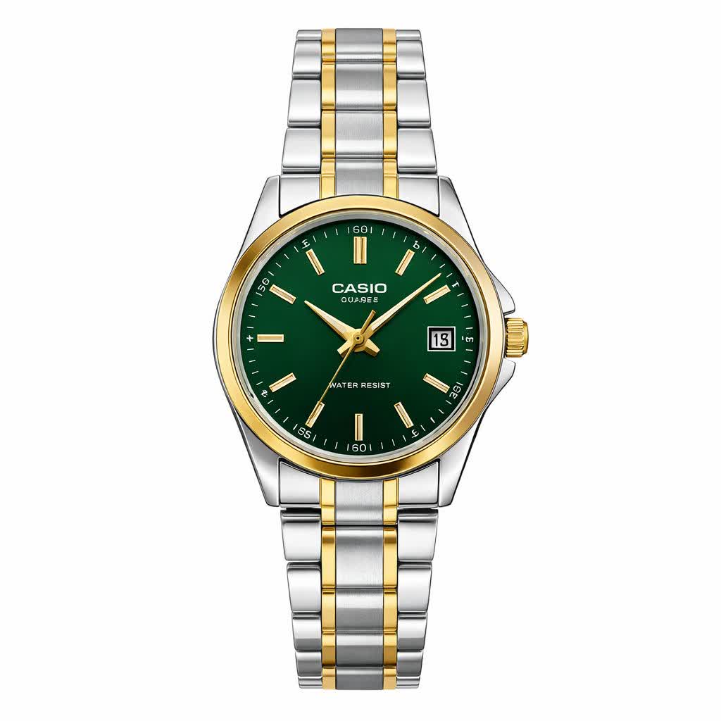 ساعت مچی مردانه کاسيو CASIO موتور ژاپن نقره ای سبز کد 463+جعبه