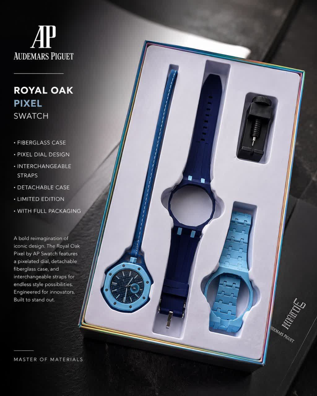 ساعت اسپرت سواچ پیگه AP × Swatch Royal Pop (ZZ) فول پک آبی سرمه ای