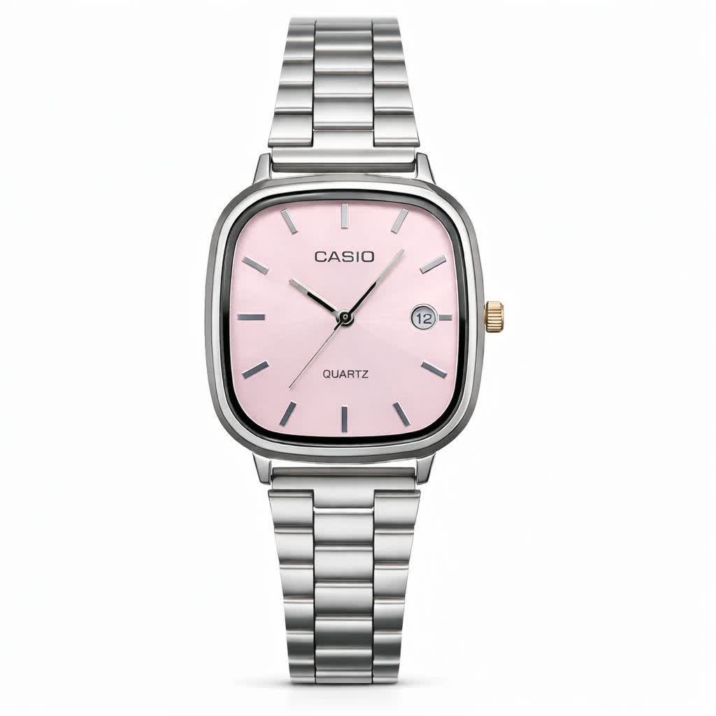 ساعت مچی مردانه کاسيو اولدمانی CASIO موتور ژاپن صفحه صورتی