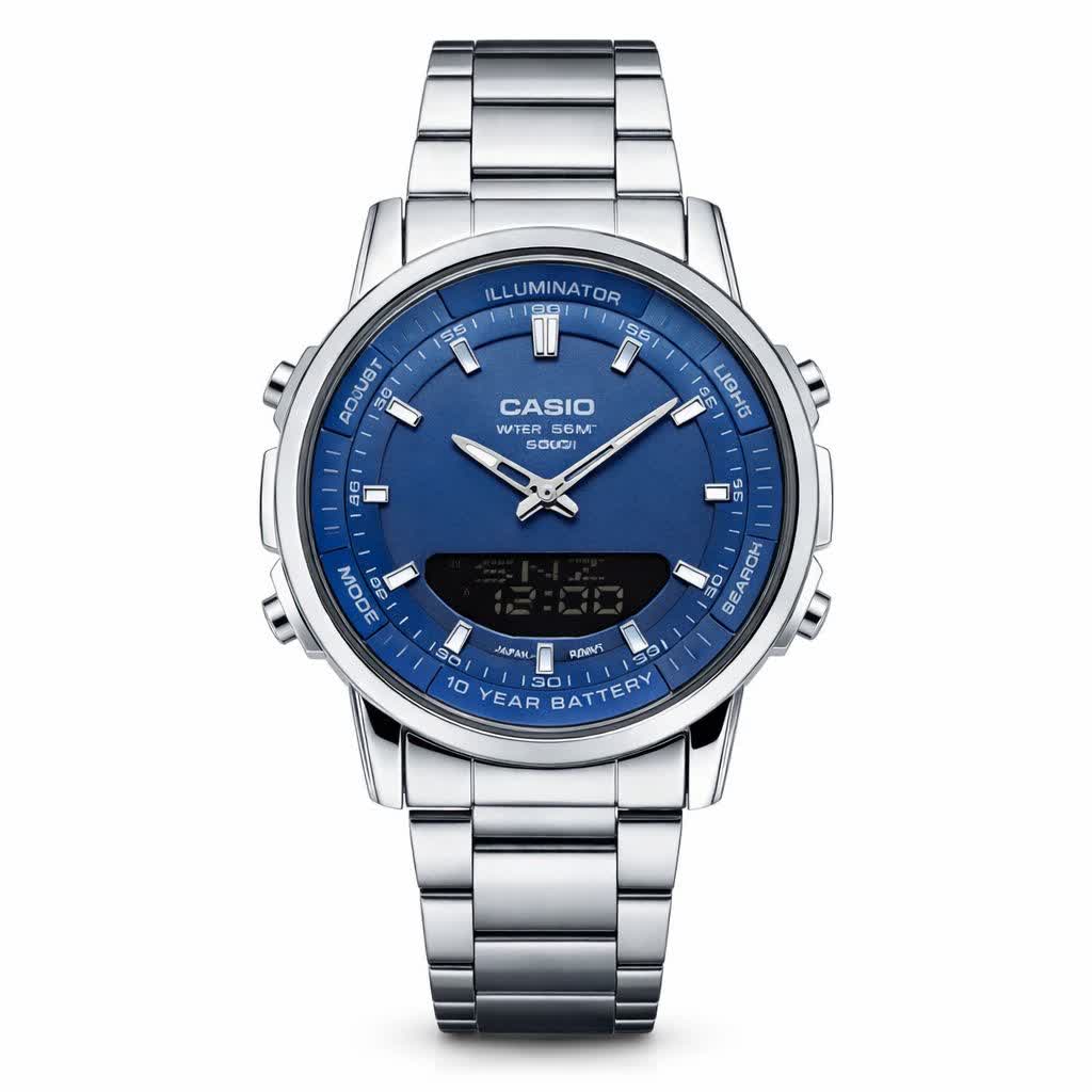 ساعت مچی عقربه ای و ديجيتال کاسيو CASIO صفحه آبی
