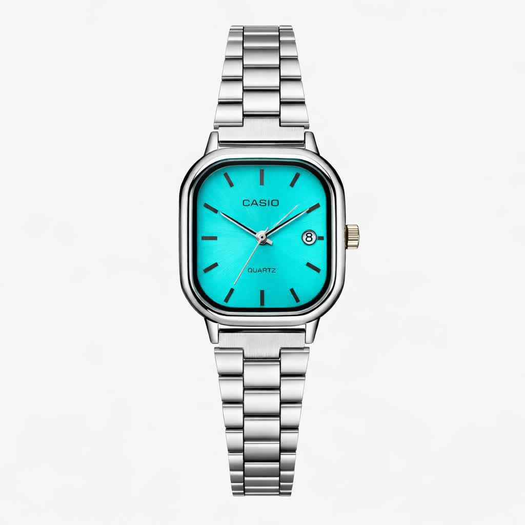 ساعت مچی زنانه کاسيو اولدمانی CASIO موتور ژاپن صفحه فيروزه ای