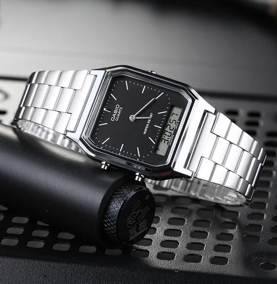 ساعت مچی کاسیو دو زمانه نوستالژی سیلور موتور ژاپن