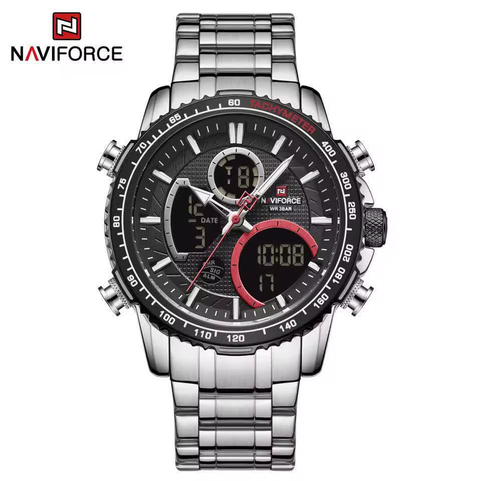 ساعت مچی عقربه ای و دیجیتال نیوی فورس مردانه NAVIFORCE مدل NF9182 صفحه مشکی + فول