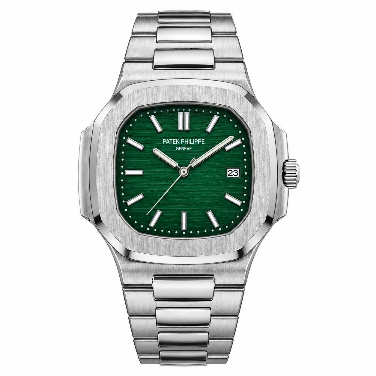 ساعت مچی عقربه ای مردانه پتک فیلیپ PATEKPHILIPPE نقره ای سبز + گارانتی + فول پک