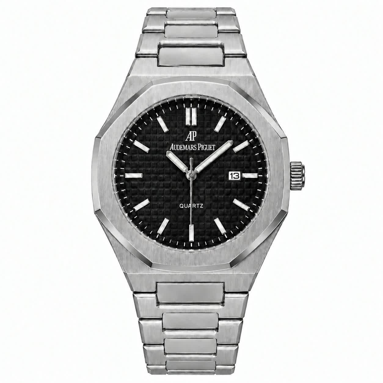 ساعت مچی عقربه ای مردانه اودمار پیگه Audemars Piguet نقره ای مشکی + گارانتی + فول پک