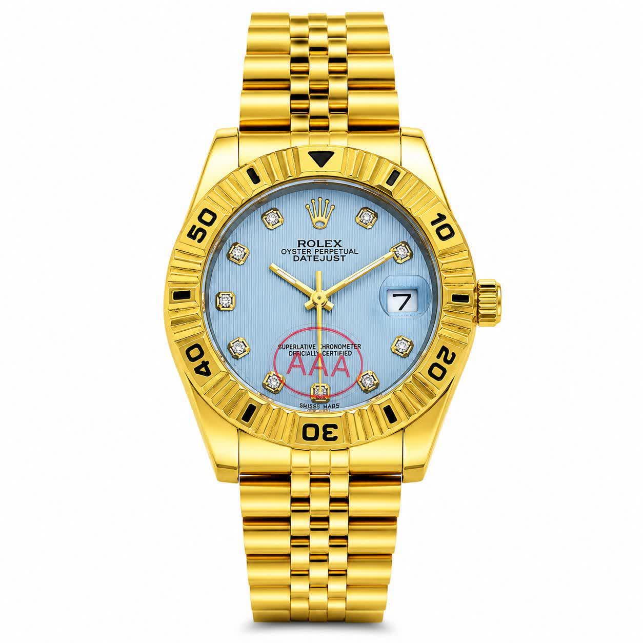 ساعت مچی کوارتز زنانه رولکس ديت جاست ROLEX طلايی آبی