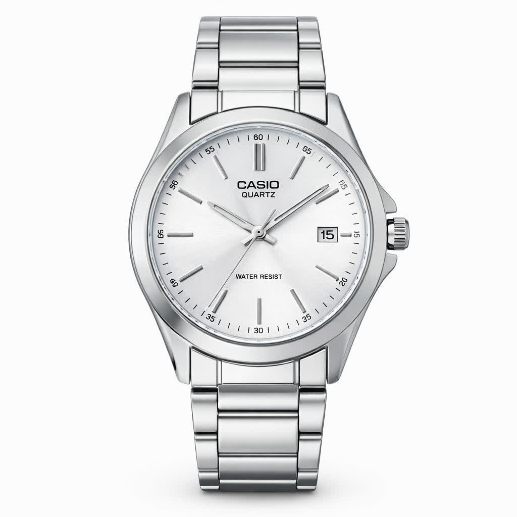 ساعت مچی مردانه کاسيو CASIO موتور ژاپن نقره ای سفيد کد 458+جعبه