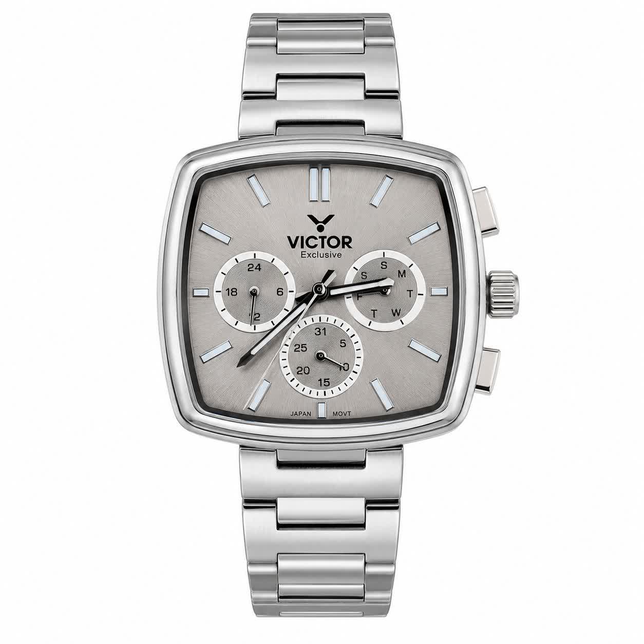 ساعت مچی کرنوگراف مردانه ويکتور VICTOR ژاپنی اورجينال نقره ای طوسی