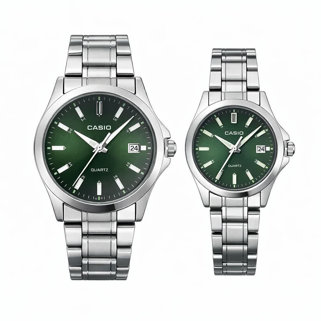 ست ساعت مچی زنانه و مردانه کاسيو CASIO صفحه سبز کد c37 + جعبه