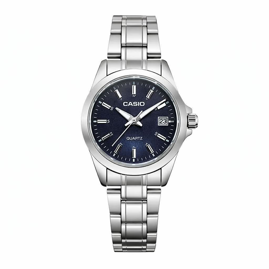 ساعت مچی زنانه کاسيو CASIO موتور ژاپن نقره ای سرمه ای کد 470+جعبه