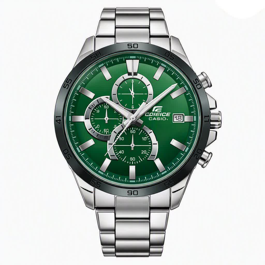 ساعت مچی مردانه کاسيو اديفايس سه زمانه CASIO EDIFICE صفحه سبز+ جعبه