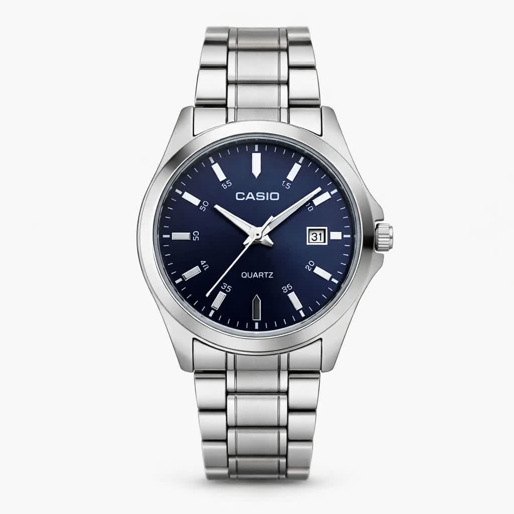 ساعت مچی مردانه کاسيو CASIO موتور ژاپن نقره ای سرمه ای کد 461+جعبه